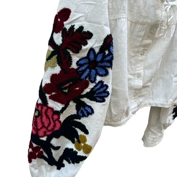 Free People White Blouse with Floral Embroidery - Picture 7 of 15
